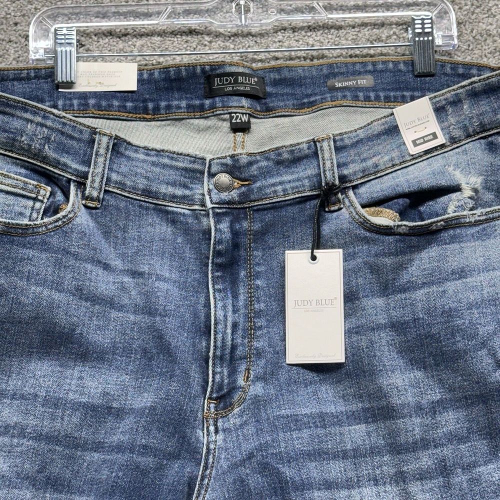 Judy Blue‎ Skinny Fit Jeans 22W / 27 Buffalo Plaid Distressed Denim Stretch NWT - Picture 2 of 9